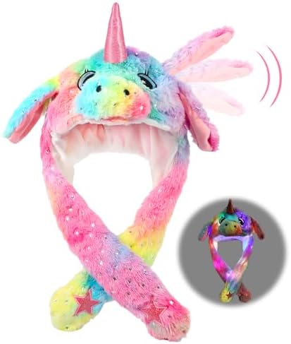 Hifot Cappello Unicorno Con LED Cappello con Orecchie Che si Alzano Peluche Cappello luce LED Luminosa Cappello Animali Regalo per Bambini