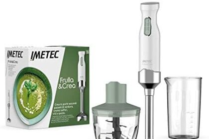 Imetec Frulla&Crea Frullatore a Immersione, 3 Accessori, Tritatutto, Frusta e Bicchiere BPA free, Piede Large, 2 Velocità, 1000 W, 15000 Giri Minuto