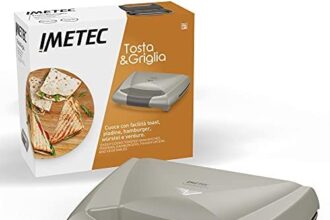 Imetec Tosta&Griglia, Tostiera elettrica, Piastre XL Rigate e Antiaderenti per Preparare 3 Toast alla Volta, Compatta, Riponibile in Verticale, Spie Funzionamento, Gancio Chiusura, Avvolgicavo, 800 W