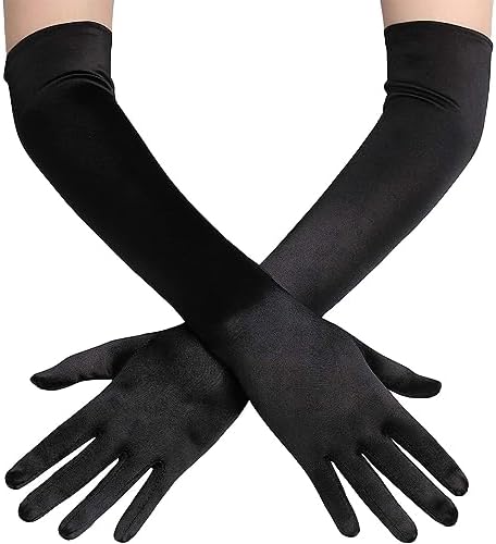JOCXZI Guanti da sera lunghi in stile anni '20 guanti neri bianchi a gomito guanti da ballo da sposa guanti da ballo sexy da donna da sposa（53cm）