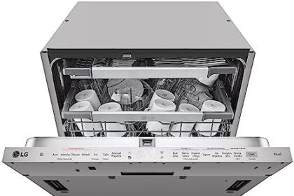 LG QuadWash DB475TXS Lavastoviglie da Incasso, a Scomparsa Totale, Serie 4, Classe A, 14 Coperti, 4 Bracci Irroratori, Vapore, Cerniere Sliding, Apertura Automatica, 3° Cestello, Wi-Fi, Acciaio