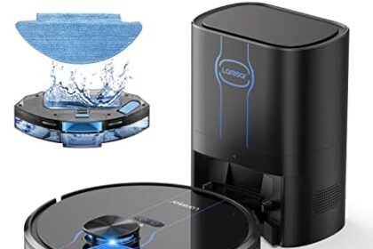 Laresar Robot Aspirapolvere Lavapavimenti, 3 in 1 Robot Aspirapolvere con Stazione Autosvuotante, Navigazione LiDAR Rilevamento ostacoli, WiFi/APP/Alexa, Robot Aspirapolvere per Peli Animali-L6 Nex
