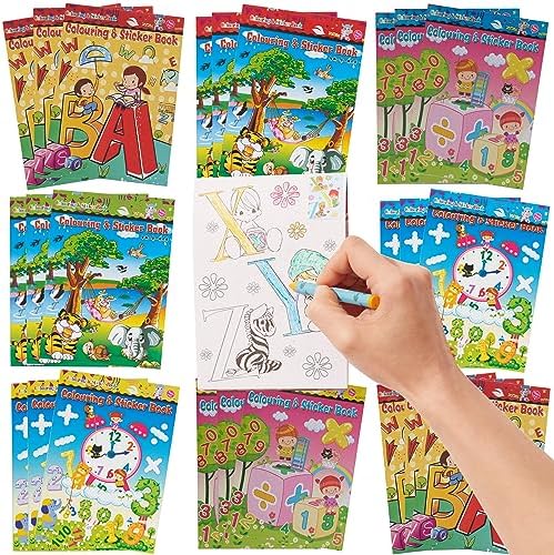 THE TWIDDLERS 24 Set di Libri da Colorare e Adesivi Assortiti | Regalino per Feste di Compleanno e attività Artistiche per Bambini