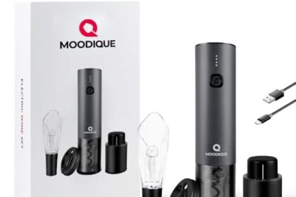 MOODIQUE Cavatappi Elettrico per Vino Set Professionale Ricaricabile USB e Led per Livello Batteria, Apribottiglie Elettrico con Taglia Capsule, Versatore Vino e Tappo Sottovuoto