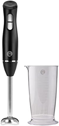 MasterChef Frullatore ad Immersione 2 in 1 Tritatutto Elettrico Multifunzione, con Bicchiere 700ml, Perfetto per Smoothie, Zuppa, Passata, Tritaghiaccio e altro, Acciaio Inox e Plastica, Nera, 200W