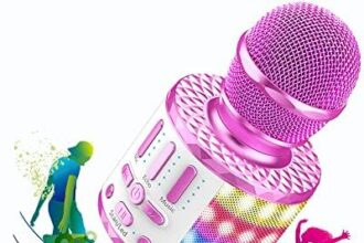 Microfono Karaoke Bluetooth, Bambini Portatile Karaoke con LED Altoparlante Cambia Voce, Microfoni Wireless Karaoke per Cantare KTV Esterno Festa, Ragazze Giochi di Famiglia Giocattolo Regalo