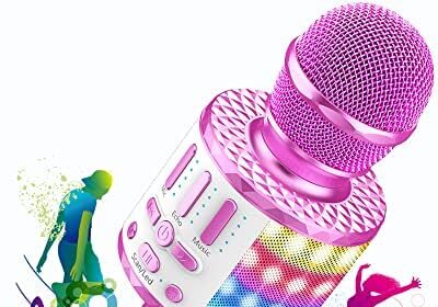 Microfono Karaoke Bluetooth, Bambini Portatile Karaoke con LED Altoparlante Cambia Voce, Microfoni Wireless Karaoke per Cantare KTV Esterno Festa, Ragazze Giochi di Famiglia Giocattolo Regalo