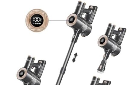Movell Aspirapolvere Senza Fili,300W 28000pa Scopa Elettrica Senza Fili Potente con Motore Brushless,Display a LED,55 Mini Runtime Staccabile Batteria, Capacità di 1.5 Litri, per Multi-Superfici(Nero)