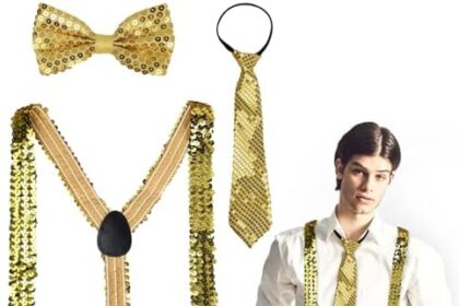 NHYDZSZ Set di paillettes Jazz Dance Performance Hippie Accessories con brillantini, legatura e bretelle, da uomo, per carnevale, feste a tema, JGA