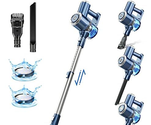 PRETTYCARE Aspirapolvere senza fili, 20kpa Scopa Elettrica Senza Fili Potente 4 in 1 Aspirapolvere Autonomia 30 Minuti, LED Aspirapolvere senza sacco per tappeti e peli di animali W200