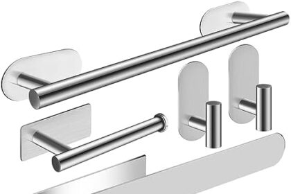 Porta Asciugamani Bagno, 9PCS Adesivo, Appendi Asciugamani in Acciaio Inox SUS304, Argento