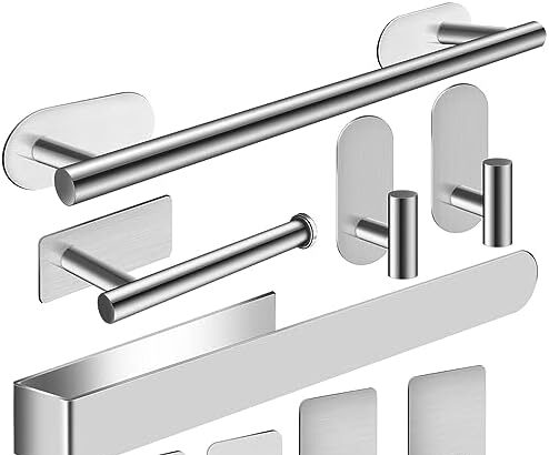 Porta Asciugamani Bagno, 9PCS Adesivo, Appendi Asciugamani in Acciaio Inox SUS304, Argento