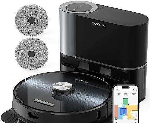 Proscenic M9 Robot Aspirapolvere Lavapavimenti 4500Pa Doppio Panno Rotante,Navigazione LiDAR, 5 Mappe Smart, Svuotamento Automatico,Controllo Vocale,IFTTT/Siri/Alexa/App per Pulizia Domestica
