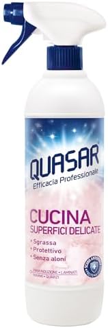 Quasar - Cucina Superfici Delicate, Piani a Induzione, Laminati, Marmi, Quarzi - Sgrassa, Protettivo, Senza Aloni - 680 ml