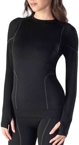 Risalti Maglia Termica Donna Manica Lunga Merino Tech - Maglie Termiche Donna a Compressione in Lana Merino, Intimo Termico Donna Invernale, Termica Donna Senza Cuciture - Made in Italy