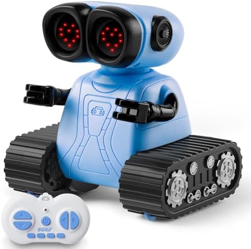 SGILE Robot Telecomandato con Emozioni, Robot Interattivo con moti tipi di Espressioni Facciali Occhi a Led e Musica Robot Giocattolo che Canta e Balla Regalo per Bambini 3-7 anni, Azzurro