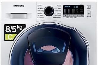 Samsung Lavasciuga AddWash WD8NK52E0ZW/ET, Slim 8 kg + 5 kg, Ecolavaggio, Vapore Igienizzante, Motore Digital Inverter Garantito 20 anni, 1200 rpm, LxAxP: 60 x 85 x 45,6 cm, Bianco/Nero