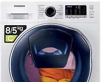 Samsung Lavasciuga AddWash WD8NK52E0ZW/ET, Slim 8 kg + 5 kg, Ecolavaggio, Vapore Igienizzante, Motore Digital Inverter Garantito 20 anni, 1200 rpm, LxAxP: 60 x 85 x 45,6 cm, Bianco/Nero