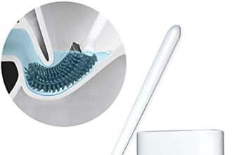 Sellemer Scopino WC Silicone, Scopettino Bagno Montaggio a Parete/in Piedi,Spazzolone Bagno WC con Supporto Traspirante ad Asciugatura Rapida,Spazzola WC Flessibile per WC Bagno（Bianco）