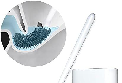 Sellemer Scopino WC Silicone, Scopettino Bagno Montaggio a Parete/in Piedi,Spazzolone Bagno WC con Supporto Traspirante ad Asciugatura Rapida,Spazzola WC Flessibile per WC Bagno（Bianco）