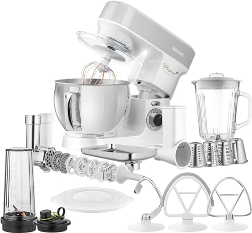 Sencor Robot da Cucina Multifunzione, Planetaria Potente 1200W, Accessori Completi, Ciotola Acciaio 5L, Illuminazione LED, Frullatore, Tritacarne, Cookie Maker e Coperchio Magnetico