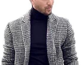 Suncolour Cappotto da uomo in lana scozzese a quadri a 3/4 grigio da uomo Cappotto lungo scozzese scozzese da uomo Giacca invernale con risvolto elegante