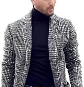 Suncolour Cappotto da uomo in lana scozzese a quadri a 3/4 grigio da uomo Cappotto lungo scozzese scozzese da uomo Giacca invernale con risvolto elegante