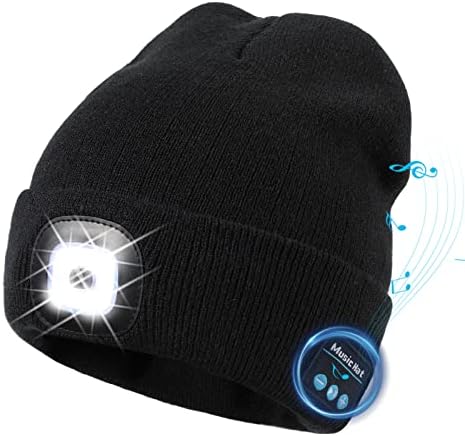 TAGVO Bluetooth 5.0 Cappello Berretti LED, Altoparlante Stereo Incorporato e Microfono, Inverno Caldo Lavorato a Maglia Senza Fili Bluetooth Cuffia Musica Lavabile Cappello per Corsa per Uomo Donna