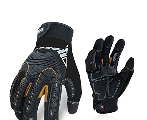 Vgo... Guanti da Lavoro Uomo Resistenti, Guanti Antivibrazione Meccanico Antiurto in Pelle, Guanti Protettivi Sicurezza Pesante Rigger Heavy Duty per Decespugliatore Camionista Edilizia, 1 paio