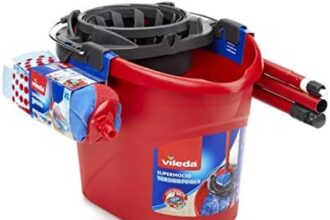 Vileda SuperMocio Sistema, Sistema Lavapavimenti, Set Con Strizzatore Torsion Power,1 Fiocco 3Action XL, 1 Manico 3 pezzi, ‎Rosso, 45 x 33 x 32cm