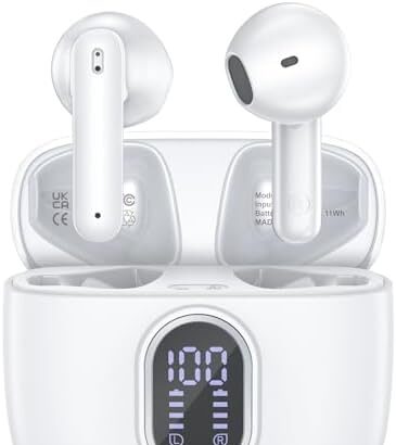 WHYKJTEK Cuffie Bluetooth, Auricolari Bluetooth 5.3 Stereo HiFi con 4 ENC Mic, Cuffie Wireless con 40ore di Riproduzione LED Display IP7 Impermeabili Cuffie Sanza Fili