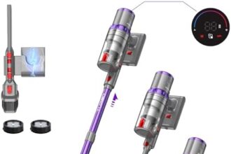 aonus A7 Aspirapolvere Senza Fili, 38KPA Scopa Elettrica Senza Fili Potente con Touchscreen, Anti-Avvolgimento, Sensore di Polvere per Pavimento Tappeto Peli Animali