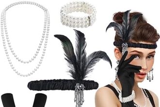 BDSHUNBF Accessori Anni 20, Costumi Charleston 1920 Flapper Fascia Accessori di Set, 20s Gatsby Costume Set, per la Vintage Festa Degli Anni '20 Halloween Ballo