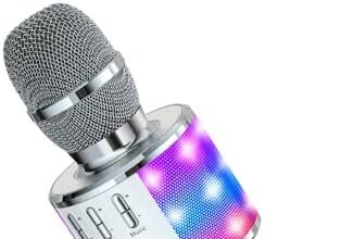 BONAOK Microfono Karaoke Cambia Voce, Microfoni Karaoke, Altoparlante Microfono Karaoke LED per Adulti, Dispositivo Karaoke KTV da Casa, Compatibile con Dispositivi Bluetooth iOS Android (Siber)