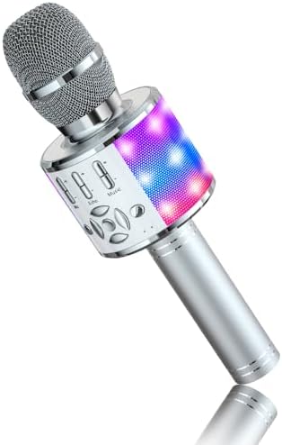 BONAOK Microfono Karaoke Cambia Voce, Microfoni Karaoke, Altoparlante Microfono Karaoke LED per Adulti, Dispositivo Karaoke KTV da Casa, Compatibile con Dispositivi Bluetooth iOS Android (Siber)