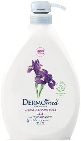 Dermomed, Crema di Sapone Mani Iris, Rispetta la Pelle Rendendola Profumata e Morbida, con Acido Ialuronico, pH Neutro, Made in Italy, Dermatologicamente Testato, Dispenser 1L