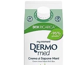Dermomed, Eco-ricarica Sapone Liquido Mani Purezza, Pelle Fresca ed Energizzata, Contiene Acido Ialuronico e Glicerina dalle Capacità Emollienti, Idratanti e Riparatrici del Derma