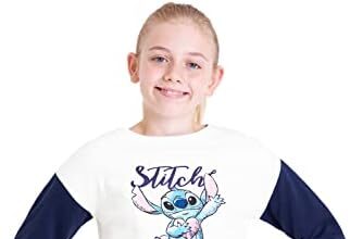 Disney Felpa Bambina - Felpa Ragazza 7-14 Anni Felpa Crop Top Girocollo Cotone Misto Gadget Stitch Regalo Bambine
