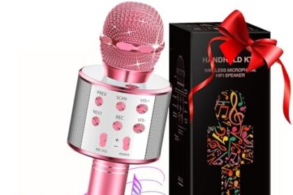 GeschenPark Microfono Bambini, Microfono Wireless Bluetooth Giocattoli per Bambina 3-10 anni Regali Bambini Microfono Karaoke Giochi Bambini Regali di Natale Bambina