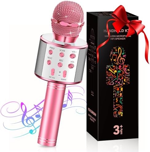 GeschenPark Microfono Bambini, Microfono Wireless Bluetooth Giocattoli per Bambina 3-10 anni Regali Bambini Microfono Karaoke Giochi Bambini Regali di Natale Bambina