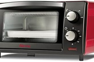 Girmi FE10 Forno elettrico, 800 W, 10 Litri, Griglia INOX, Termostato Regolabile, Timer 60 min, Accesori inclusi, Nero/Rosso