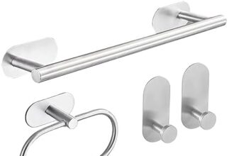 HASA zone 7 Pezzi Porta asciugamano Bagno Adesivo, Set Porta Asciugamani Completo con Porta Carta Igienica e Ganci Adesivi, Argento