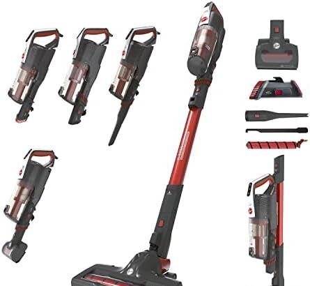 Hoover HF522SFP 011, Scopa Ricaricabile Senza Fili, 290W, 0,45 L, Mini Turbo Spazzola, Autonomia 45 Min, Luce Led, Grigio/Rosso Metallico