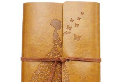 MALEDEN Diario in pelle, stile vintage, con rilegatura a spirale, ricaricabile, diario di viaggio con pagine vuote, utilizzabile come blocco per schizzi, idea regalo per donne e ragazze, Giallo, A6