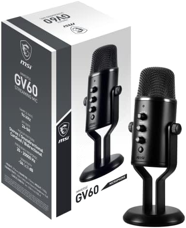 MSI IMMERSE GV60 Microfono USB Type-C e Aux 3,5″, gaming, steaming, podcast e applicazioni professionali. Controllo intuitivo in 4 modalità: Stereo, Omnidirezionale, Cardioide e Bidirezionale