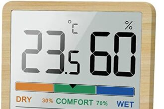 NOKLEAD Igrometro Termometro per interni - Indicatore digitale con sensore di monitoraggio della temperatura, Portable misuratore di umidità accurato (Venatura del legno)