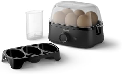 Philips Cuociuova Serie 3000, fino a 6 uova (morbide, medie, sode, in camicia), Facile da pulire, Vassoio per uova in camicia e accessorio per perforatura, 400 W, Design compatto (HD9137/90)