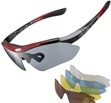 ROCKBROS Occhiali da Sole Ciclismo, Occhiali Sportivi per Bici MTB, 5 in 1 Lenti, Occhiali Bici PolarizzatI, Protezione UV400, Uomo Donna, per Corsa Pesca Guida