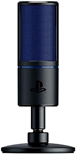 Razer Seiren X per PlayStation - USB Microfono a Condensatore da Streaming (Compatibile con PS4, PS5 e PC, Monitoraggio a Latenza Zero, Supporto Ammortizzato Integrato) Nero/Blu