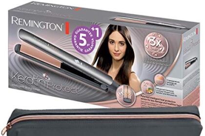 Remington Piastra per Capelli professionale Keratin Protect - Rivestimento Ceramico alla Cheratina con Olio di mandorle - Sensore di protezione dal calore, Display digitale, 160-230°C, S8593